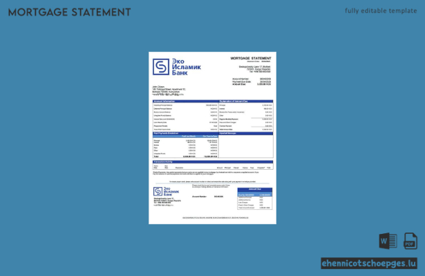Kyrgyzstan EcoIslamicBank Hypothekenabrechnung Word- und PDF-Beispielvorschau